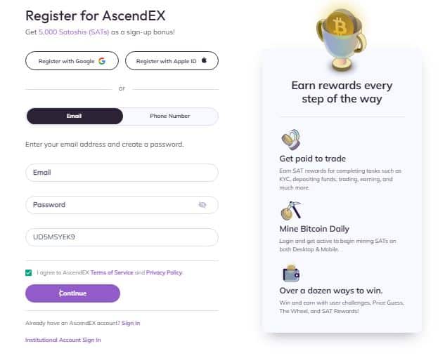 AscendEX App Referral Code is (UD5MSYEK9) Get 40% Off On Trading Fees