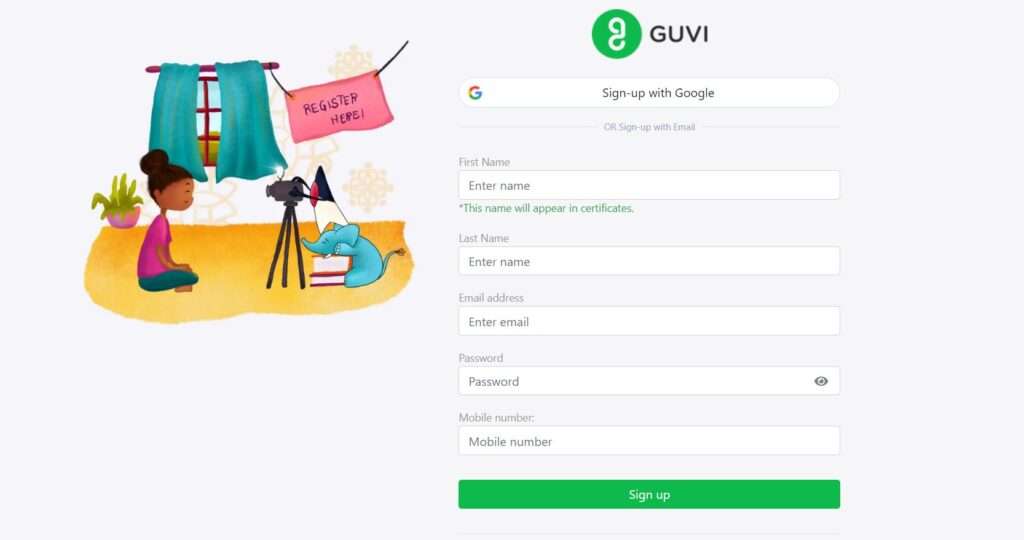 GUVI App Sign Up