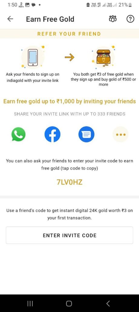 Indiagold Referral Code (7LV0HZ) Claim Your ₹1,000 Gold Bonus!
