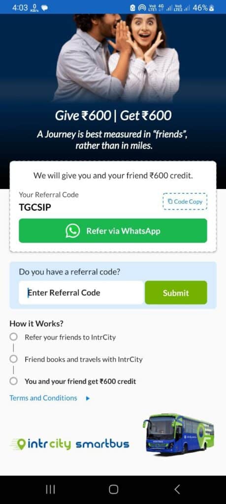 IntrCity Referral Code (TGCSIP) Flat ₹600 Off